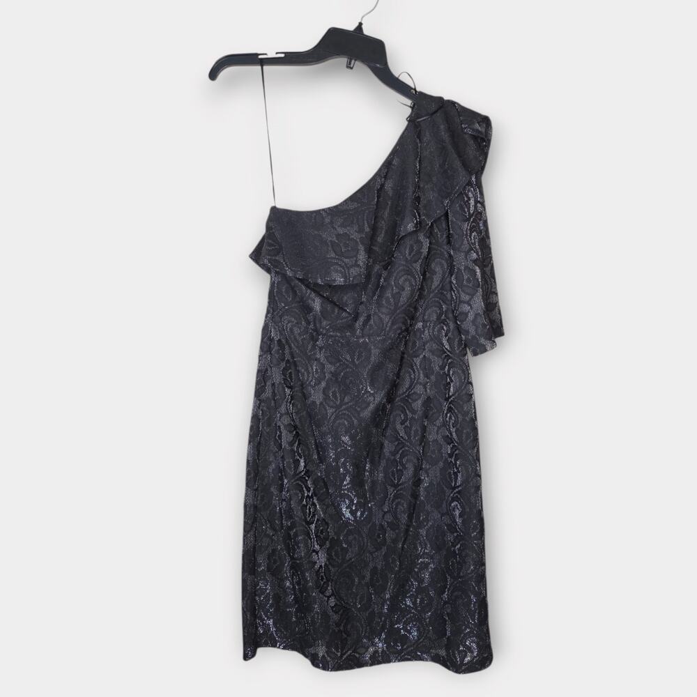 NEW Superfoxx Black One Shoulder Ruffle Sheath Dress Woman's Med